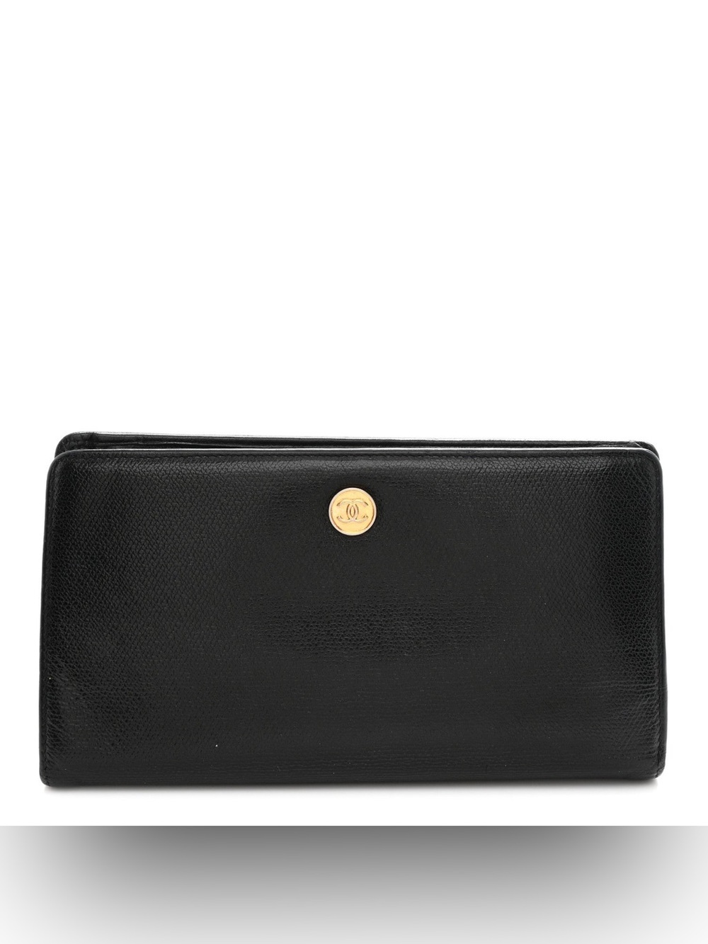 CHANEL Black Leather bifold wallet with Gold CC Button